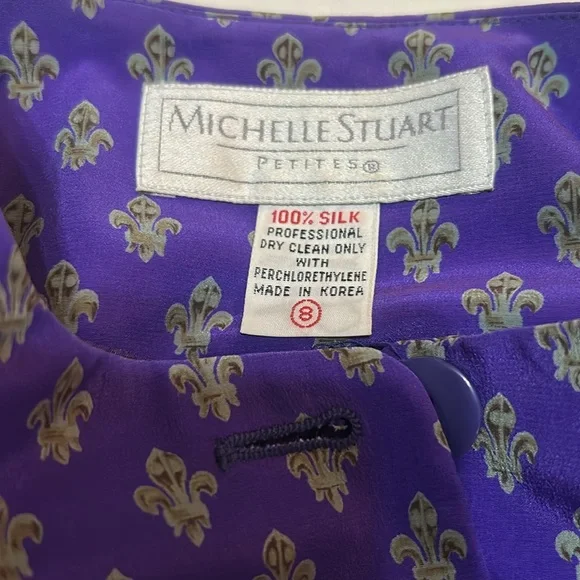 Michelle Stuart Elegant Purple Patterned 2-Piece set Skirt&Jacket Silk size 8 P - Picture 3 of 6